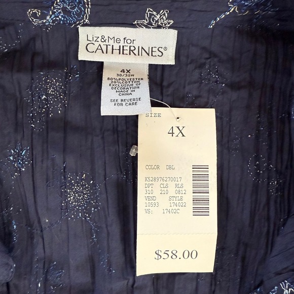 Liz&Me for Catherines Floral‎ Embroidered Crinkle Button Down Blouse 4X Plus NWT - Picture 5 of 8